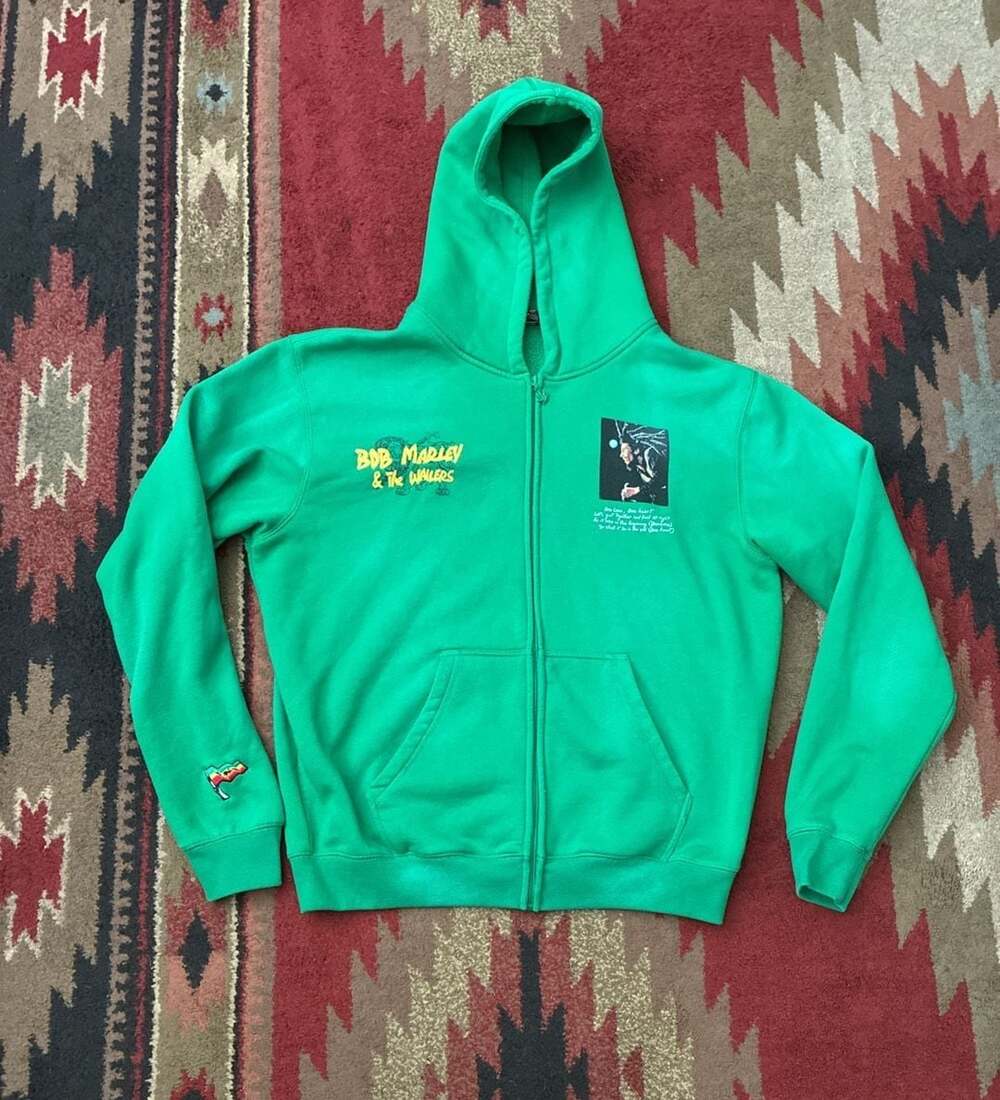 Bob Marley Shining Sun Zip Up Fleece Green Hoodie Large